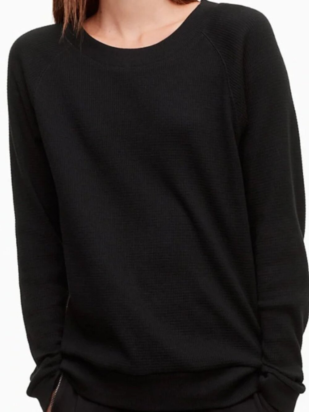 TNA Black Long Sleeve Waffle Crewneck Top Size 2XS